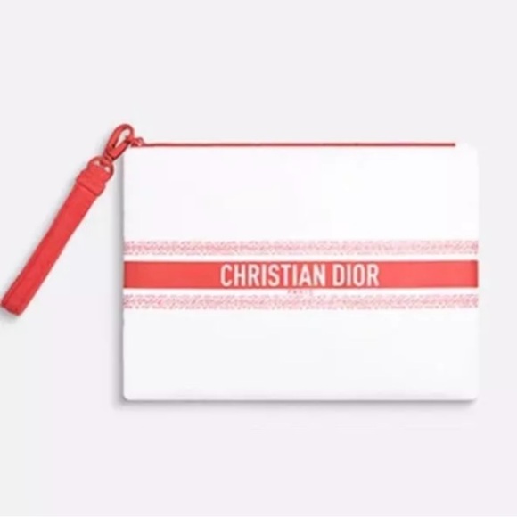 CHRISTIAN DIOR Novelty Cosmetic Makeup Pouch Wristlet White Terry Cloth NIB - Picture 1 of 8